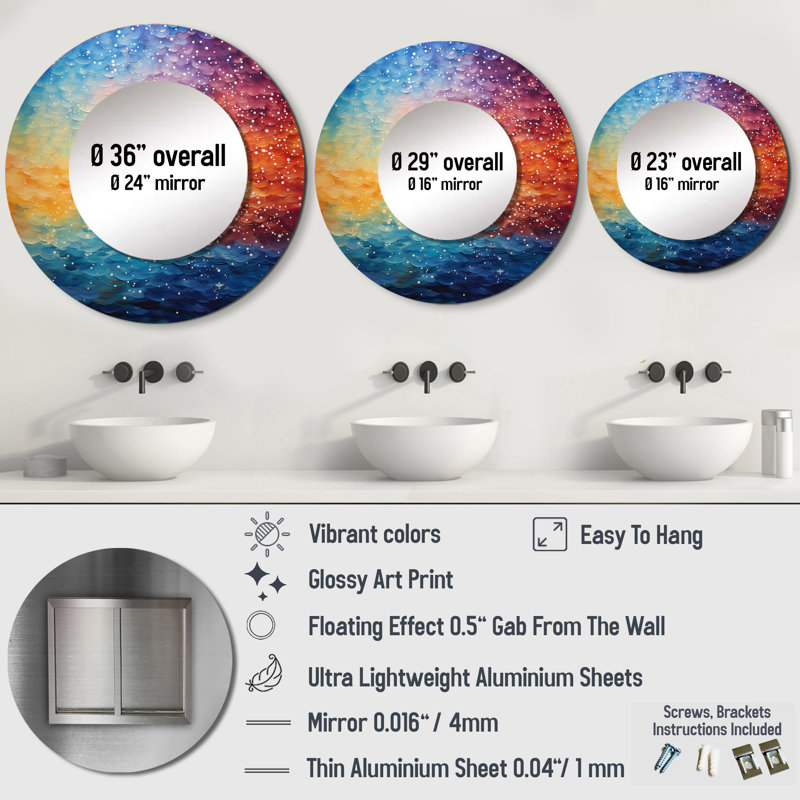 Colorful Sky Photo Ethereal Illusion III - Sky Mirror, Traditional Round Unique Wall Mirror, Printed Metal Art, 29" x 29"