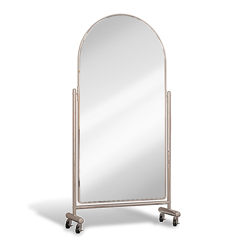 Modern Minimalist Stainless Steel Frame Mobile Arched Full-Length Mirror, 77.17” x 35.43”