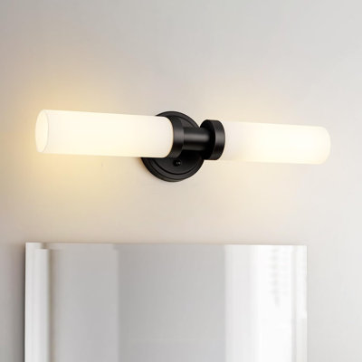 Black Bathroom Light Fixtures, 2-Light Wall Sconces Lighting W/White Glass Shade, Modern Vanity Lights for Mirror, Wall Mounted Lamp, E26 T10 Bulbs(Excluded)