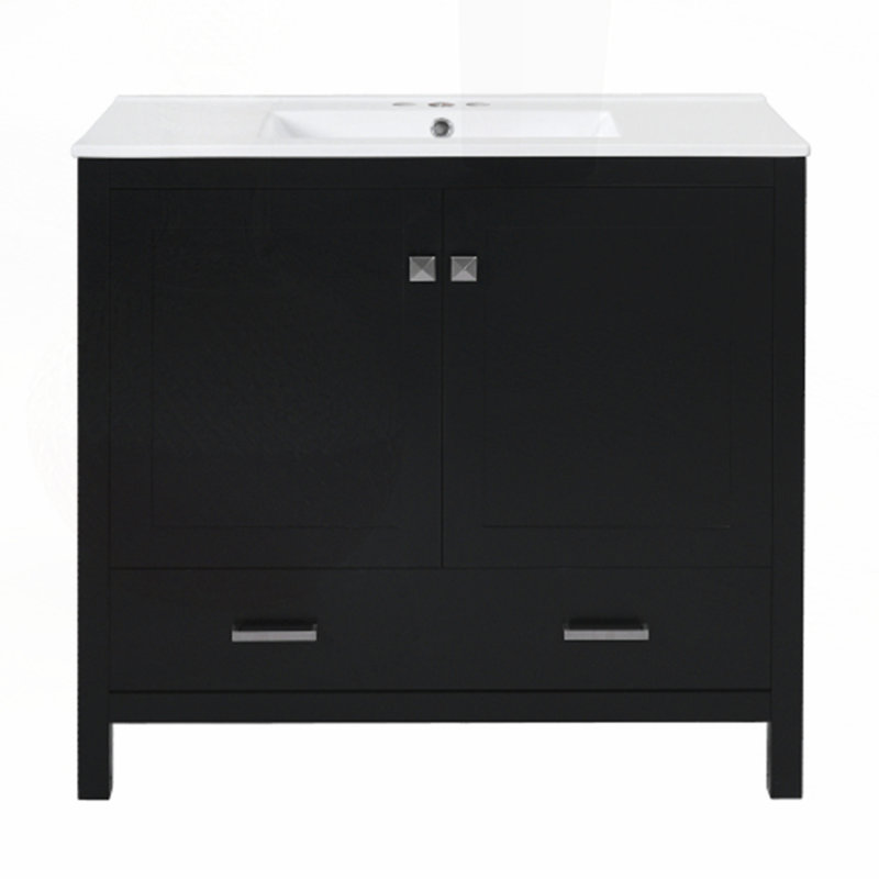 Meuble-lavabo 36 po avec lavabo en céramique, Noir