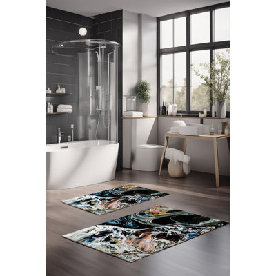 Ensemble de tapis de bain de luxe Eakly (2 pièces), 100% polyester, 16,0 x 23,6 pouces et 23,6 x 39,4 pouces | Conception antibactérienne antidérapante, hauteur de poils de 0,3 po | Lavable à la machine, durable et facile à nettoyer | Idéal pour la 