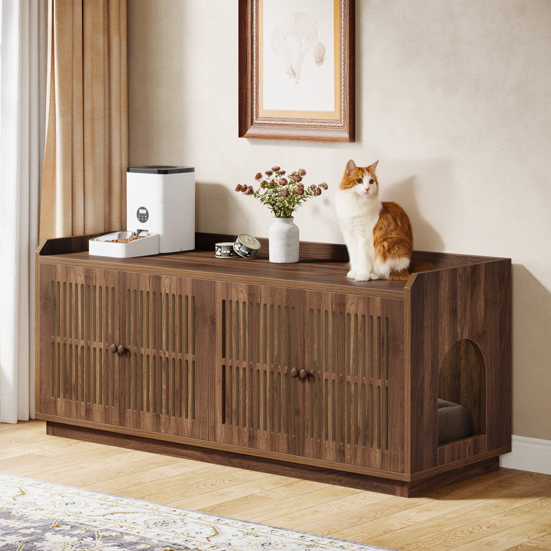 55.1-Inch Extra Large Cat Litter Box Enclosure, Brown