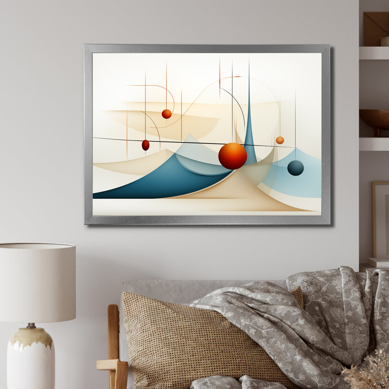 «Red Moon Retro Celestial Landscape», reproduction sur toile, Cadre simple gris, H 34 po x l 44 po x P 1,5 po