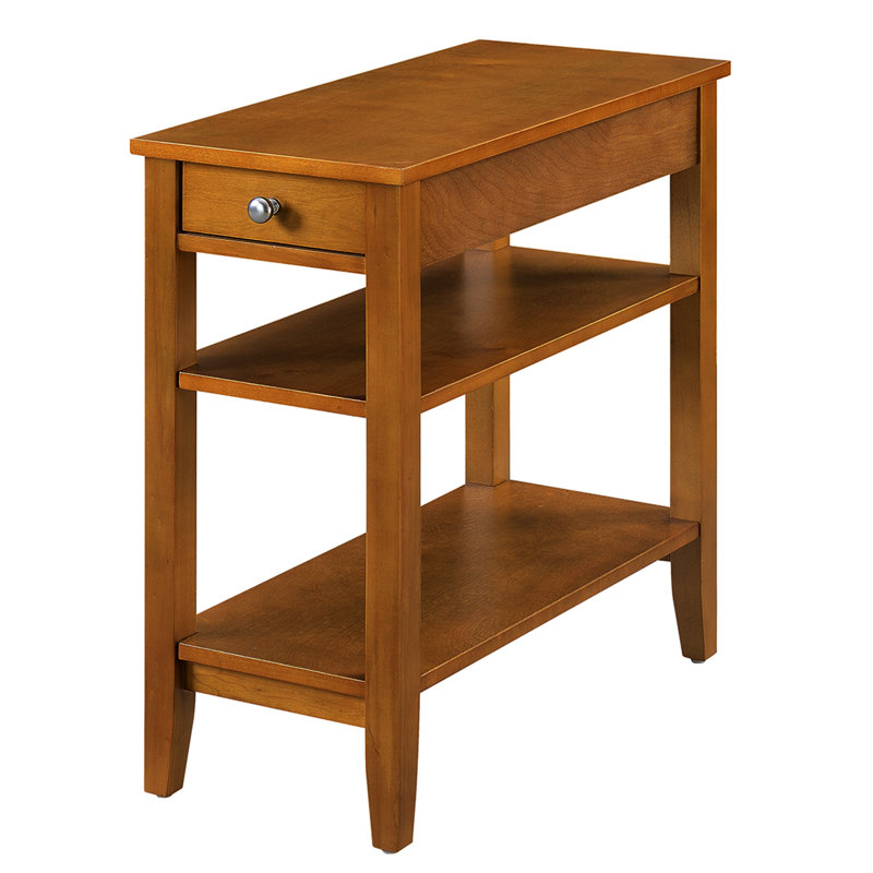 Carbin End Table with Drawer and Shelves, Light Walnut