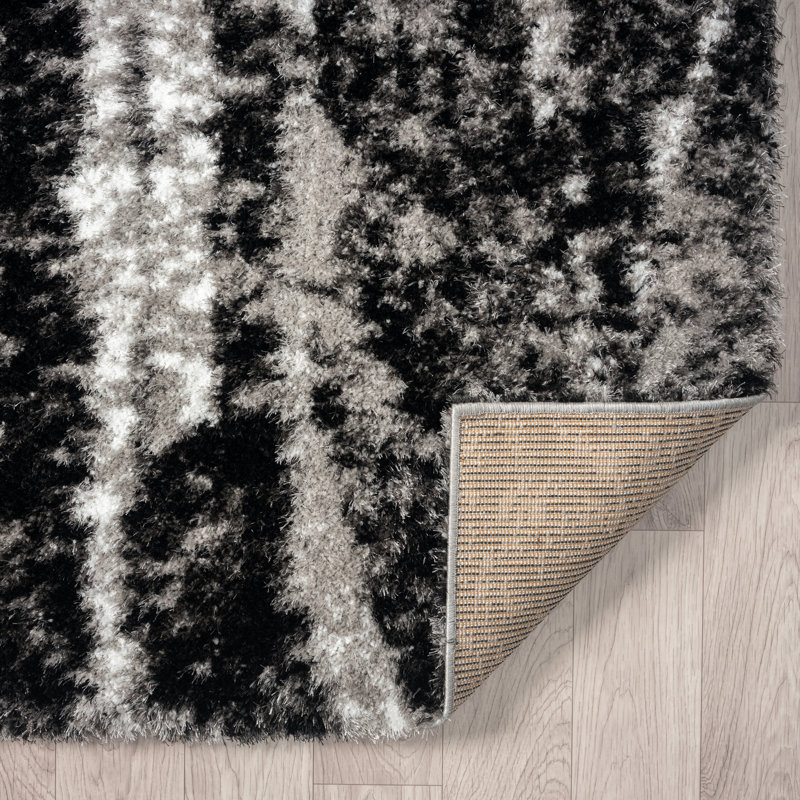 Abstract Area Rug in Black, Rectangle 8'7" x 11'6"