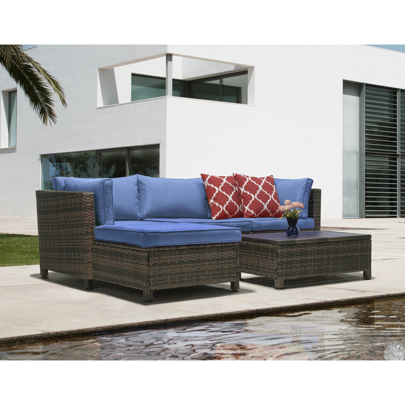 Parkhurst 3 - Person Patio Conversation Set with Cushions, Blue