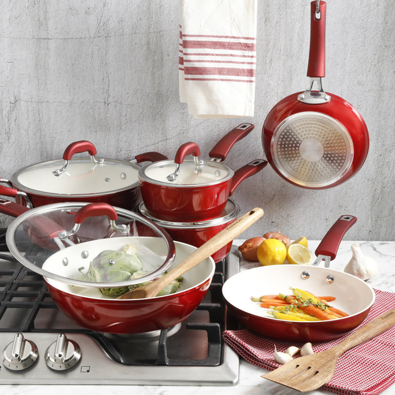 Kenmore 12 Pieces Aluminum Non Stick Cookware Set, Red