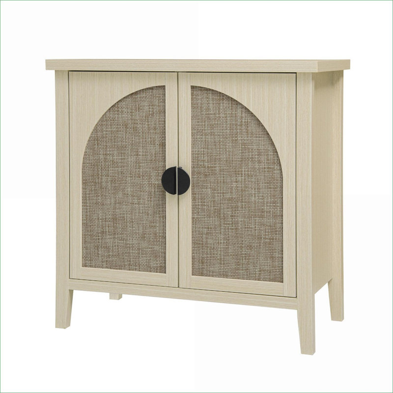 Armoires | Armoire de rangement 2 portes en rotin d'ingénierie | Tablettes réglables | Conception de sécurité anti-basculement | Scandinave | Beige