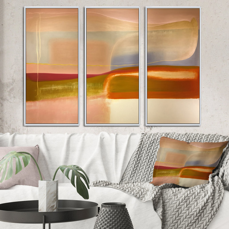 Arslaan - 3 pièces, peinture sur toile, Toile avec cadre blanc, H 32 po x l 48 po x P 1 po