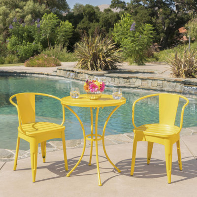 Eau - bistro en fer jaune - métal 3 pièces Kd pour le plaisir et le confort de votre jardin ou patio