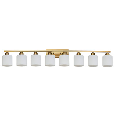 52Inch Gold Bathroom Lighting, Modern Vanity Fixture With Milky White Glass For Mirror, Living Room, Hall - Metal Build, 8 Heat E26 Sockets, Adjustable Brightness, Wall Mounted Setup Bathroom,