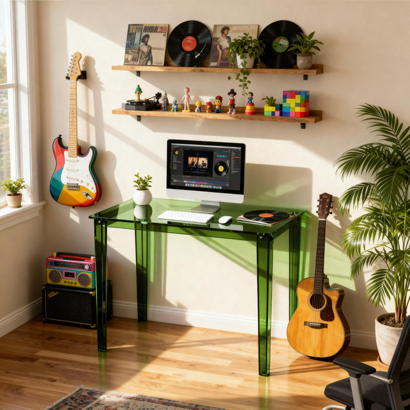 Bureau en acrylique, table d'écriture moderne pour bureau à domicile (vert, Nomal), H 29,5 po x l 39,4 po x P 18,9 po, Vert