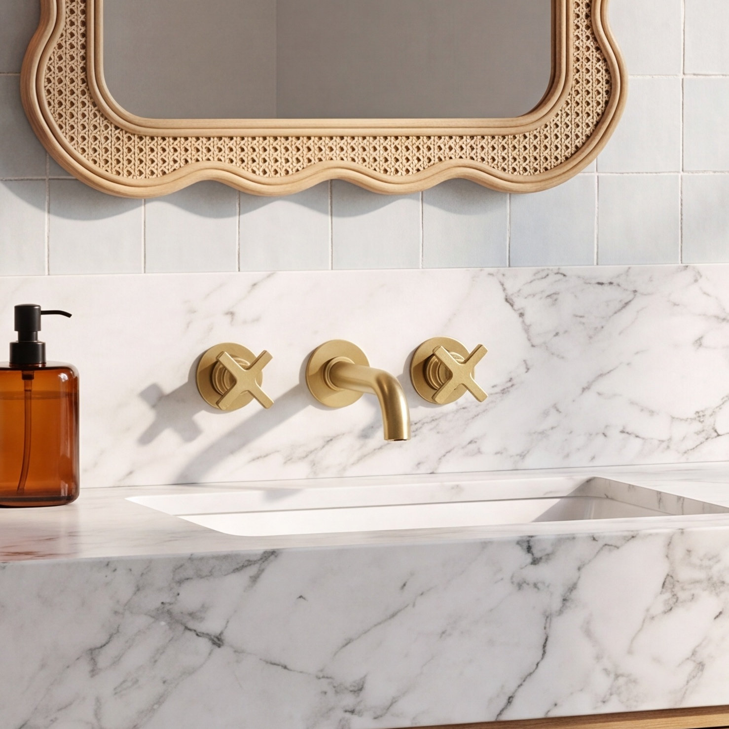 Castia Wall-Mount Bathroom Sink Faucet Trim, Vibrant Brushed Moderne Brass