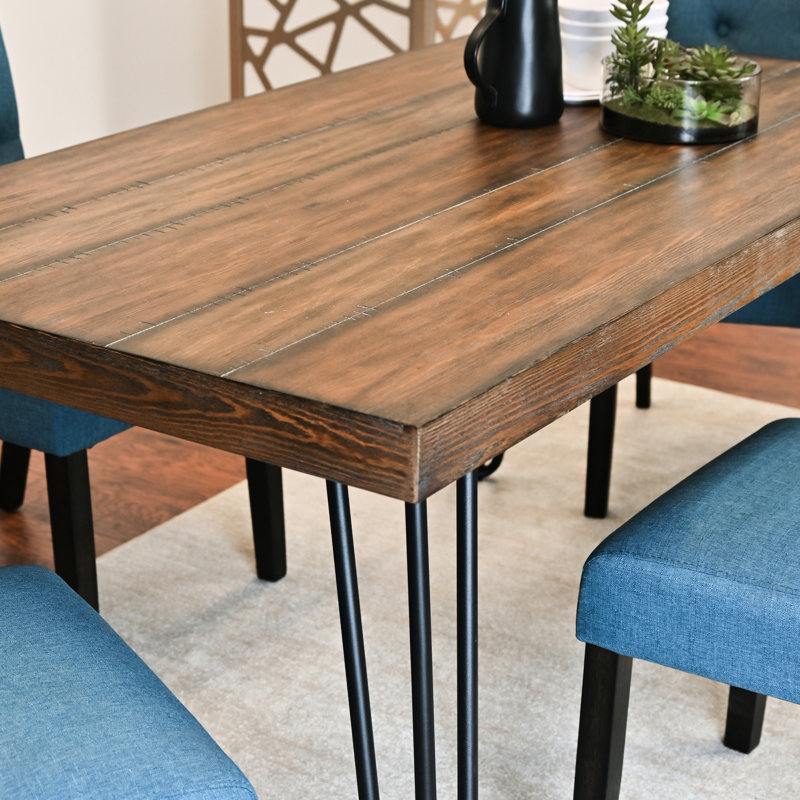 7 ensembles de salle à manger: table en bois d'ingénierie, 6 chaises aux courbes subtiles: base en épingle à cheveux en métal