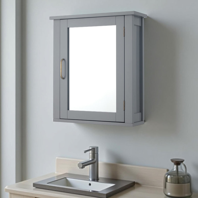 Church Strett Removable Wall Medicine Cabinet with Mirrored Door and Adjustable Shelf, Gray Modern Storage for Bathrooms