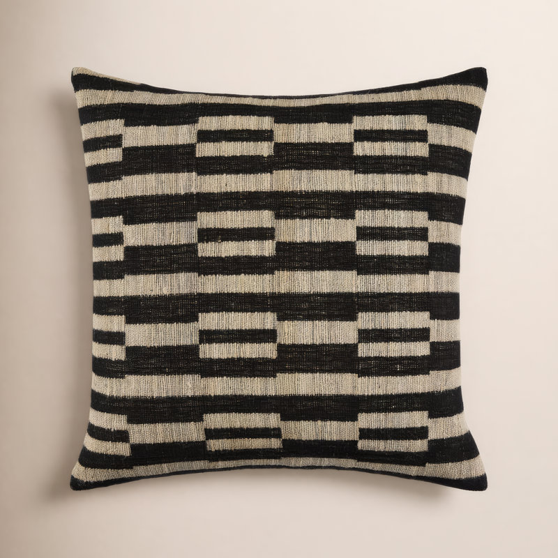 Cotton Pillow Cover, Black/Beige, Square 18", Duck Down