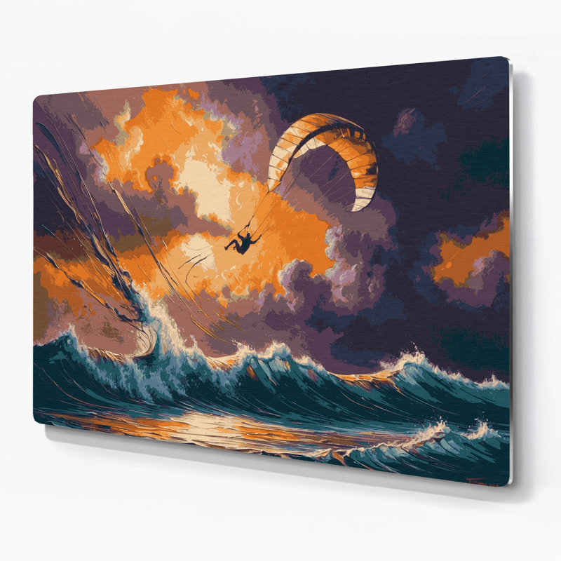 Art mural en métal gris Sports Kiteboarding, H 11 po x l 14 po x P 0,05 po