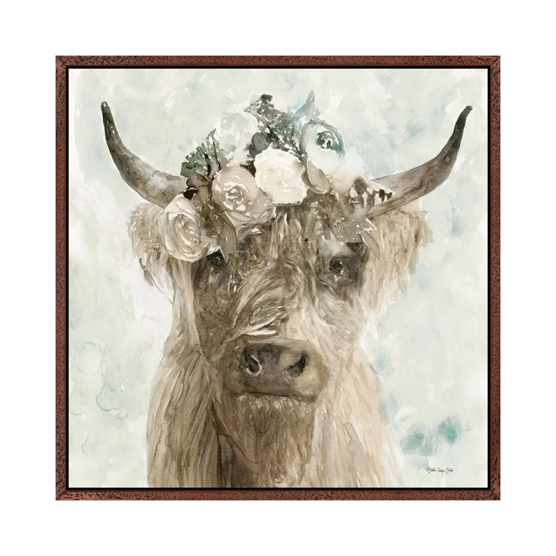 Cow And Crown II by Stellar Design Studio - Painting on Canvas, 45.72 cm H x 45.72 cm W, Brown Floater Frame