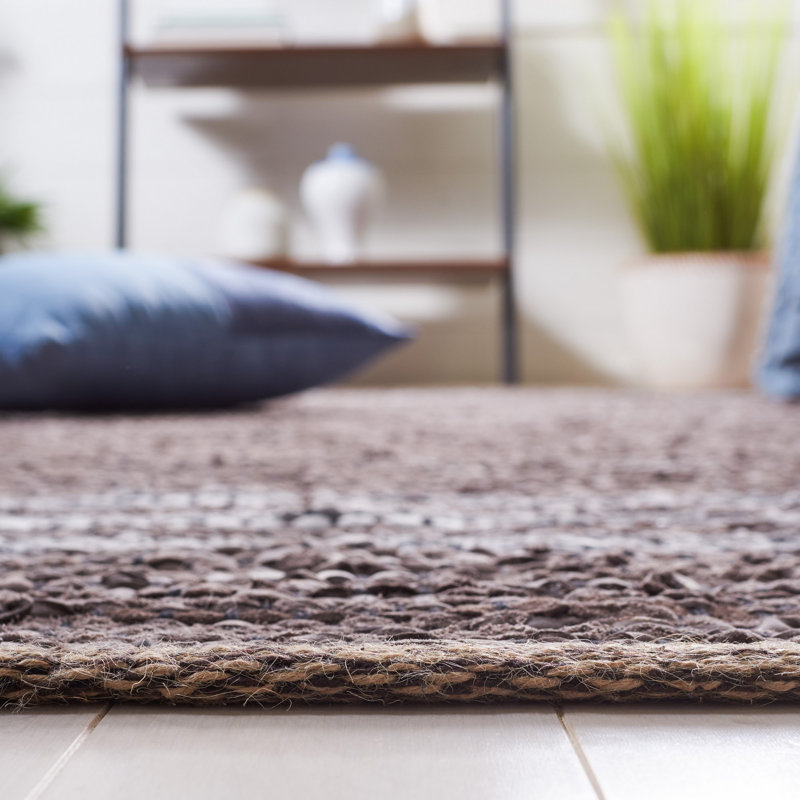 Tapis blanc / gris en cuir / coton tissé à la main Riehle, Carré 7 pi