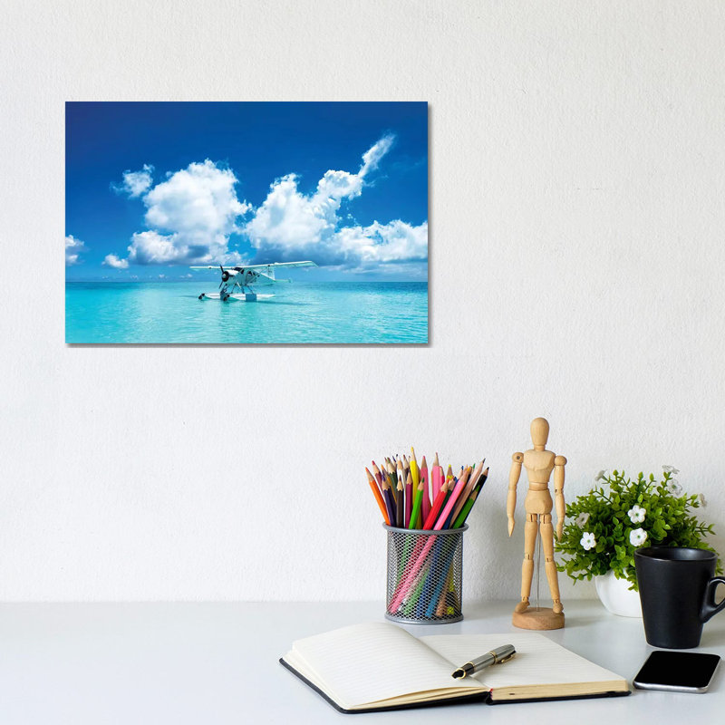 Sea Plane Resting On Turqoise Island Water 1 Piece Wrapped Canvas Wall Art, 20.32cm H x 30.48cm W
