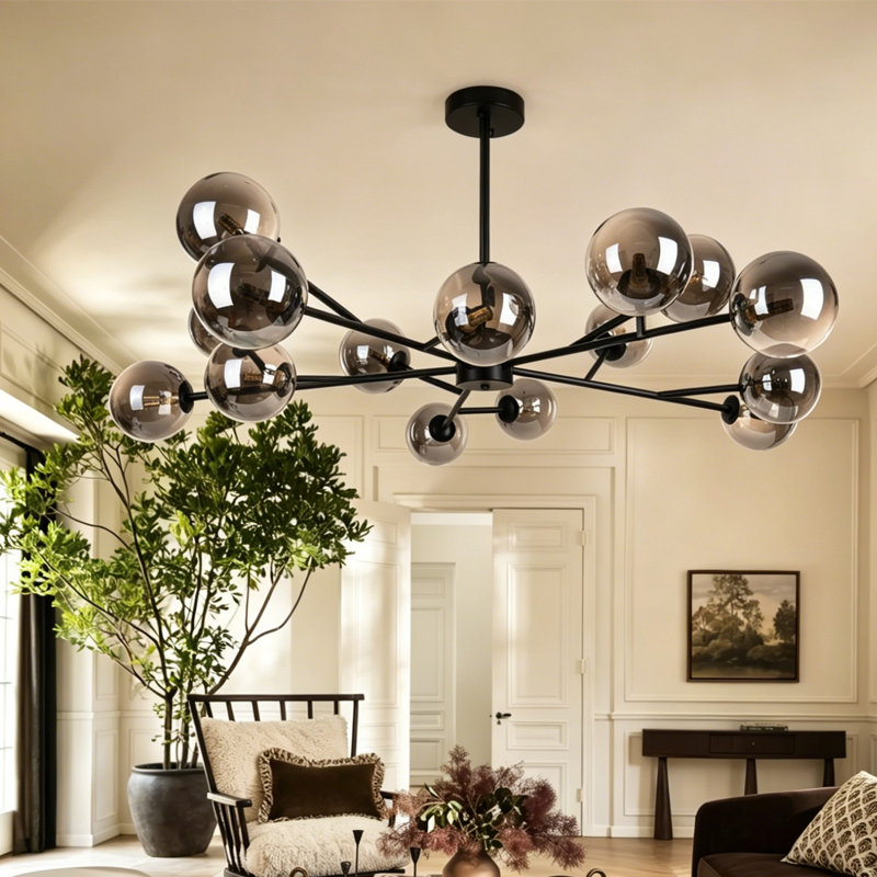 Lustre linéaire moderne spoutnik 15 lumières Burness, Noir