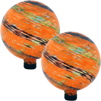 Newsome Artistic 10" Glass Outdoor Gazing Globe - Orange - Set of 2