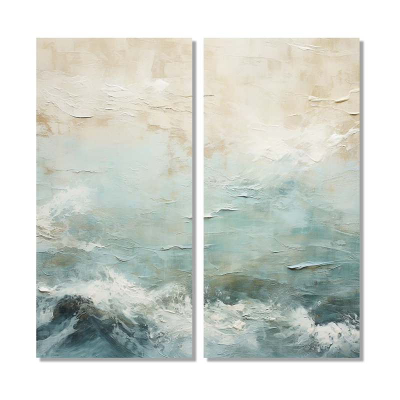«Modern Coastal Beige and Blue River I», art mural sur toile de bord de mer côtier moderne, 20" H x 24" W, Toile tendue