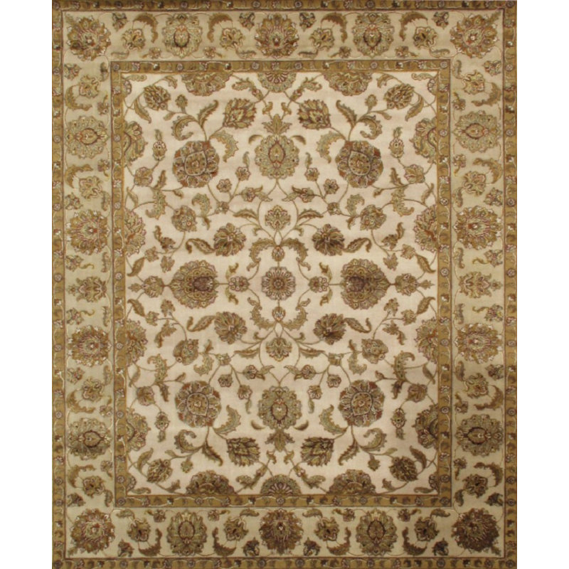 Handmade Beige Wool and Silk 8' x 10' Rectangular Rug