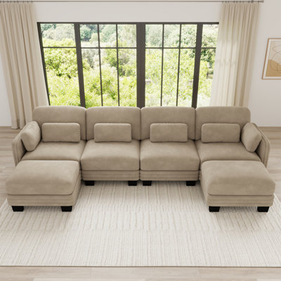 Modern Minimalist Modular Sectional 4 Seater Sofa,4-Seater L shape Couch with 2 Movable Ottomans and Thick Comfortable Seat Cushions,Suitable for Living Room