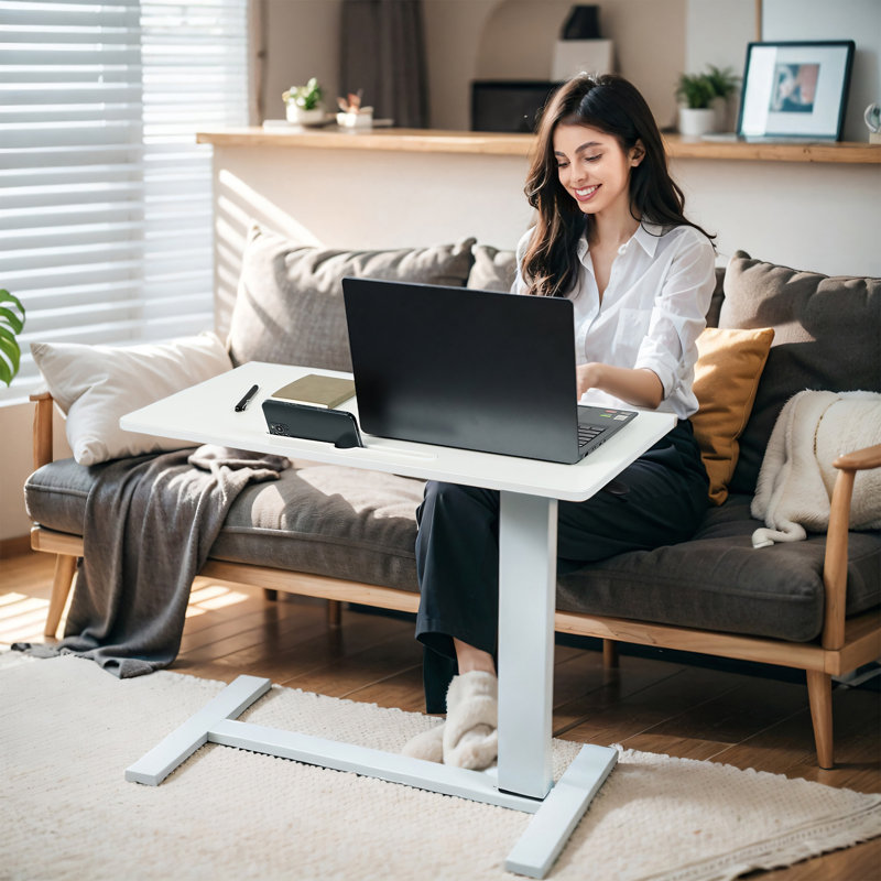 Rolling Laptop Table With Wheels,ipad Slot 31.3"x15.7", Height Adjustable From 25.6" To 37"