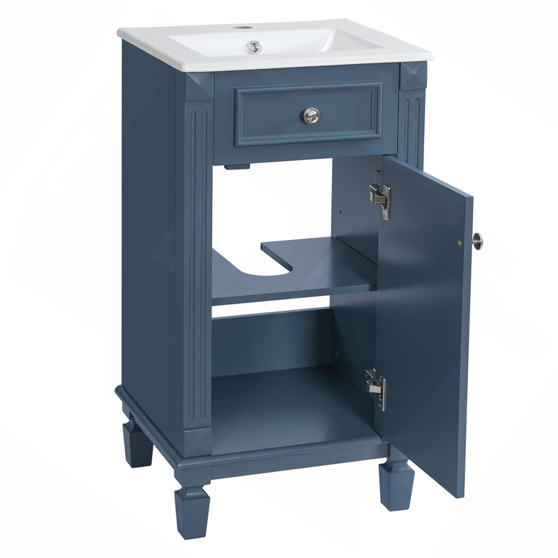 Ensemble de meuble-lavabo simple 18 po avec lavabo en céramique, ensemble de meuble-lavabo autoportant avec porte à fermeture douce et tablette réglable