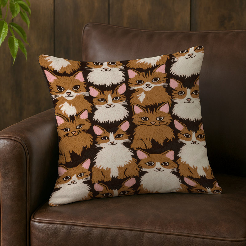 Coussin intérieur et extérieur Cats, Carré 16 po, Gris Munchkin