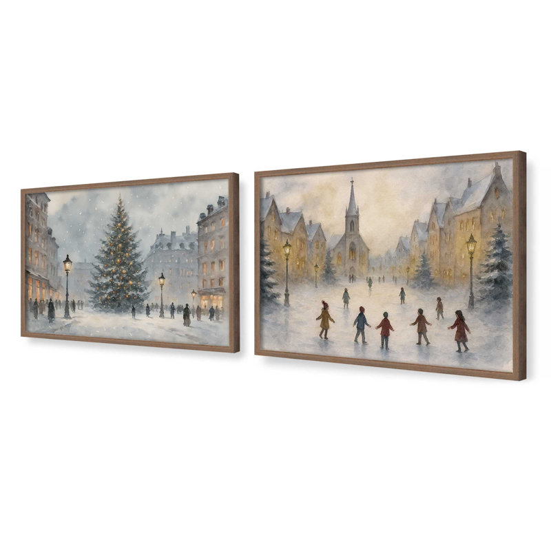 Silent Night Square, reproduction d'art, 12.5" H x 31" W, Noyer