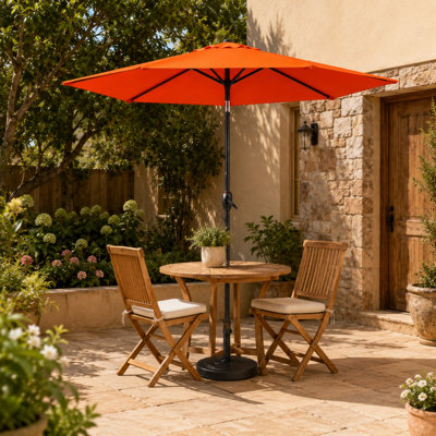 Parasol de patio 10 pi, parasol de jardin extérieur, parasol avec bouton-poussoir et mécanisme à manivelle pour le jardin, la terrasse, la piscine et la cour arrière, sans base de parasol, brun