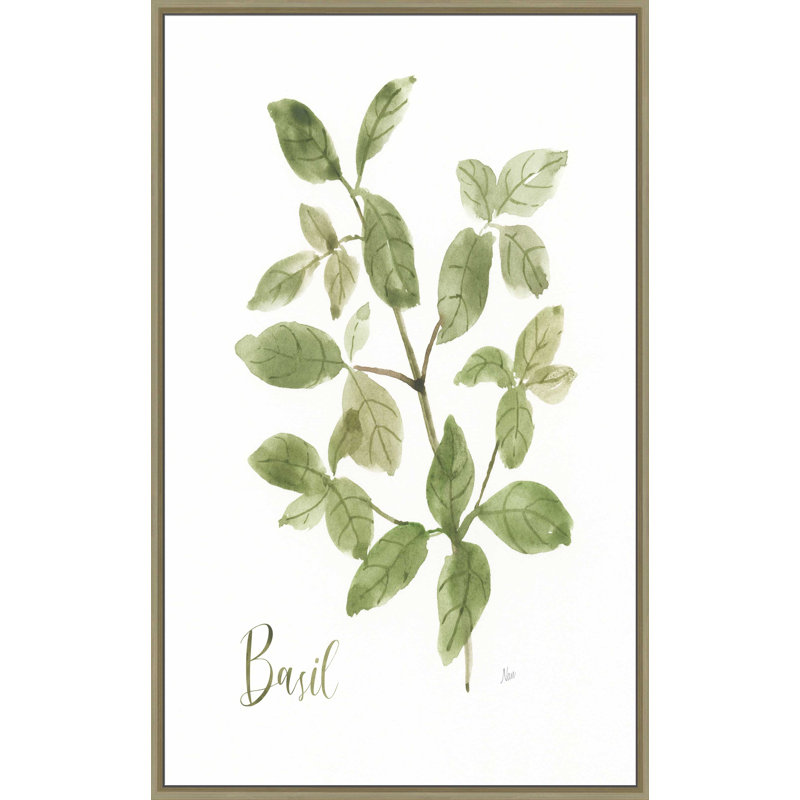 Herbe et basilic - Peinture, L 21,5 po x H 33,5 po, Encadrement brun