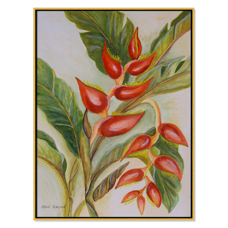 Imprimé Heliconia par Mike Ragan pour , H 41,5 po x l 31,5 po, Doré