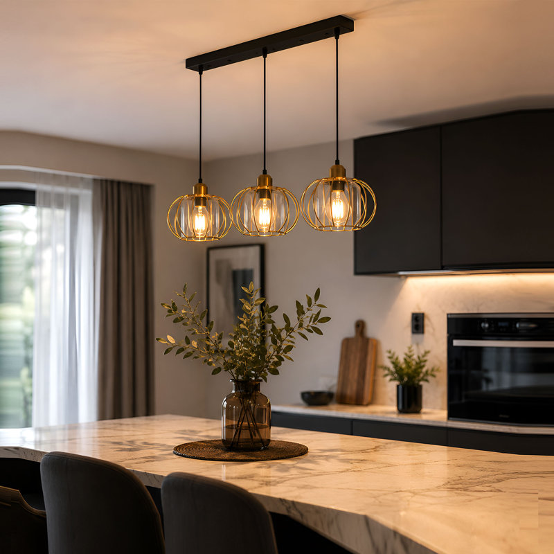 3 - Light Kitchen Island Pendant, Gold