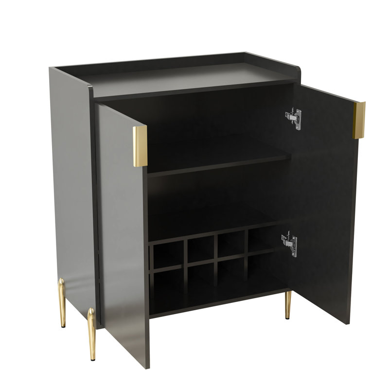 Armoire à vin Home avec capacité de 12 bouteilles, tablette réglable, pieds hauts pour le nettoyage, rangement moderne noir, pieds en métal, petites maisons convenables -