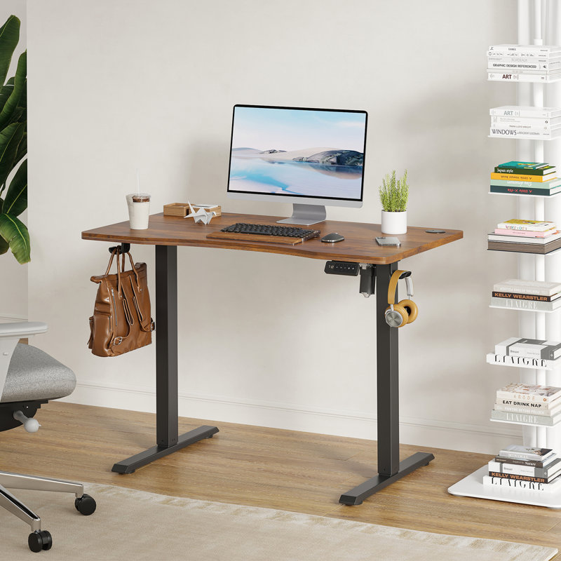 Dulane Adjustable Metal Base Standing Desk, Black/Rustic Brown