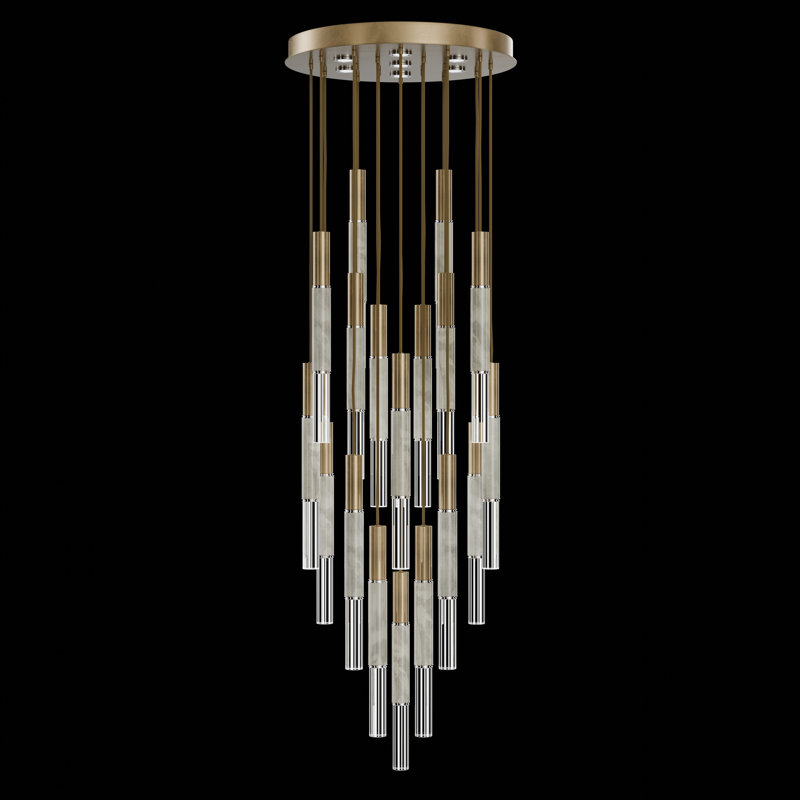 Luminaire suspendu rond l 31 po Antonia, Feuille d'or standard / nickel