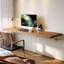 Bureau flottant rectangulaire en bois massif Burlywood-24845811