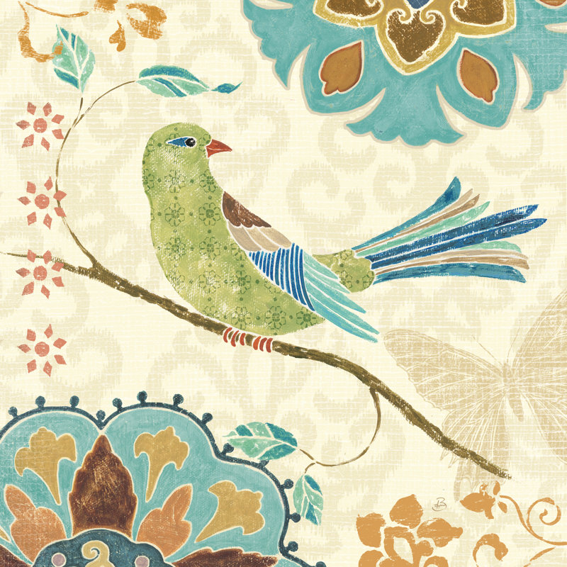 Eastern Tales Birds II par Daphne Brissonnet - peinture sur toile tendue, H 12 po x l 12 po, Non, Toile tendue