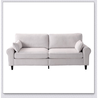 Canapé deux places en velours côtelé de 205 cm (80,7 pouces) avec accoudoirs roulés, structure en fer et bois, design moderne et rembourré pour salons et appartements