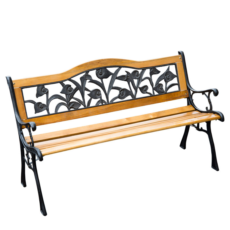 Banc de parc extérieur floral en métal