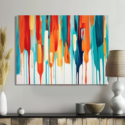 «Vertical Paints Drippings Red Blue Orange», reproduction d'art murale abstraite