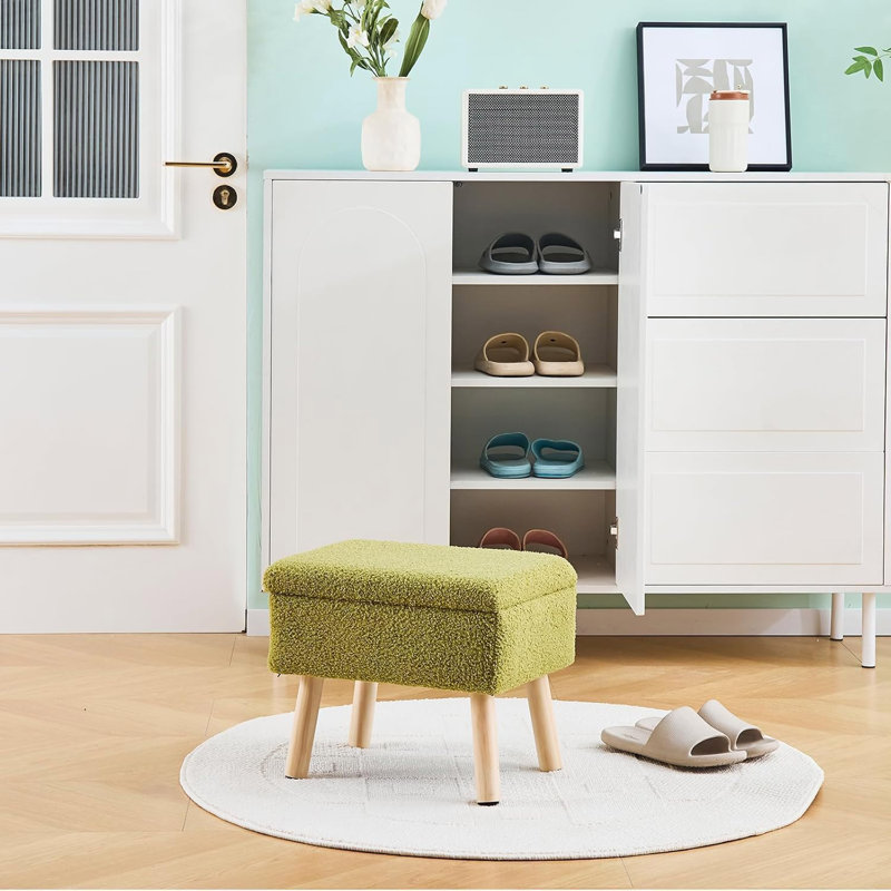 Petit tabouret d'appoint avec repose-pieds en bois, Vert