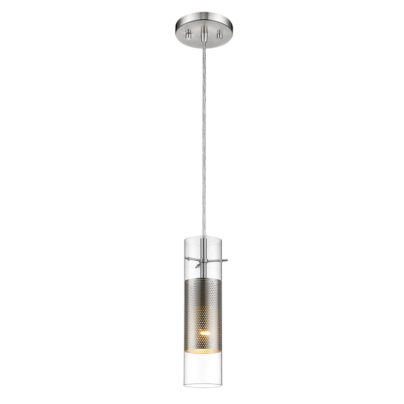 Luminaire suspendu cylindrique simple 1 lumière Lista, Nickel brossé