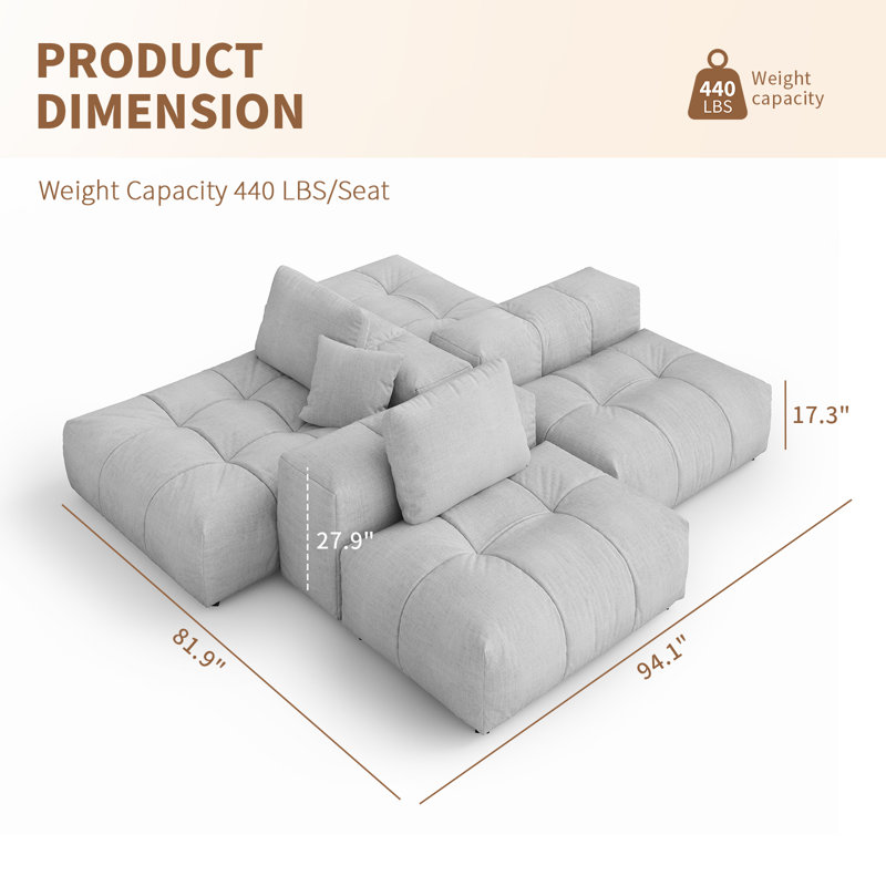 Canapé modulaire modulaire, siège à combinaison profonde surdimensionné, housses de coussin amovibles et lavables, tissu en lin, rembourrage en duvet