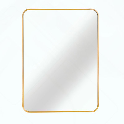 Gold Metal Framed Rectangular Bathroom Mirror