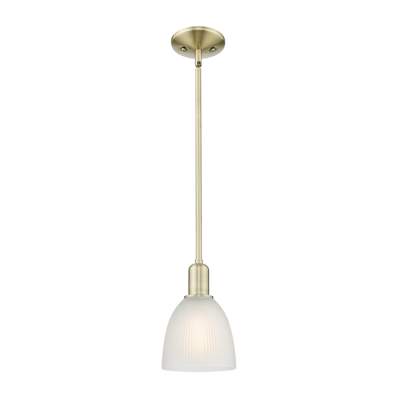 Arcadia - Laine - Mini-luminaire suspendu avec tige 6 po 1 lumière, Laiton antique, Blanc